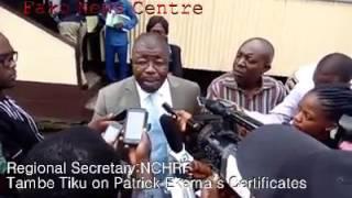 Tambe Tiku of NCHRF being interviewed concerning Mayor of Buea-Ekema Patrick fake Certificates saga