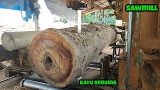 sawmill. sawing super keruing wood. Make blocks, ribs and other materials