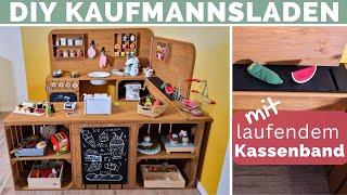 Kinderküche selber bauen - Spielküche - Kaufmannsladen aus Holzkisten DIY Anleitung + Kassenlaufband