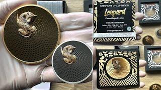 LEOPARD Camouflage of Nature Gilded 5 Oz Silver Coin 20$ Palau 2024