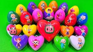 Rainbow Eggs SLIME: Cleaning Pinkfong in Mini Heart with CLAY Coloring! Satisfying ASMR Videos