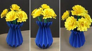 EASY PAPER FLOWER VASE | PAPER FLOWER VASE MAKING STEP BY STEP | HOME DECOR IDEAS