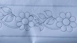 Hand embroidery new floral border line design drawing tutorial,বর্ডার লাইন ডিজাইন আঁকা শিখুন