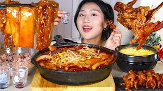 MUKBANG) 퍽퍽 퍼먹는 무뼈 국물닭발 + 소주 당면 납작분모자 잔뜩 넣어서 먹방 Spicy Dakbal chicken feet real sound asmr eating