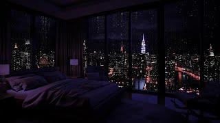 Ultimate Relaxation: Rain on Window in a Cozy Bedroom with Night View ️