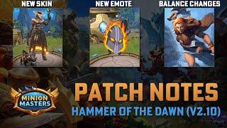 MINION MASTERS 2.10 PATCH NOTES - DAWN OF THE HAMMER:  New Skin and Emote / Balance Changes