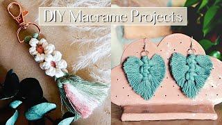 DIY Macrame Projects | Macrame Leaf Earrings & Flower Keychain