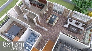 Plan 3D Interior Design Home Plan 8x13m Full Plan 3Beds