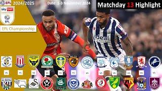 Highlights Summary, Matchday 13, 2024/25 EFL Championship