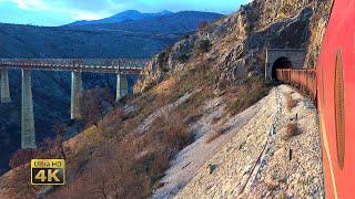 The Morača river canyon - Banker locomotive pushes freight train high into the Montenegrin mountains