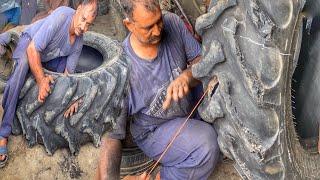 HEAVY DUTY REPAIRS! Fixing Giant Tyres on Heavy Equipment Machines | Expert Techniques Revealed!