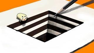 Very Easy!!쉬운 3D입체그림 그리기,간단한 그림그리기,How to Draw 3D Hole , Easy 3D Drawing, 착시 현상 그리기,