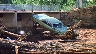 Debris and wreckage in Canyon Lake Park after floods in Rapid City. HD Stock Footage