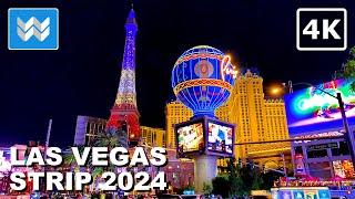 [4K] Las Vegas Strip at Night 2024 FULL Walking Tour Vlog & Travel Guide - Treadmill Workout