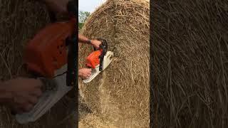 Hay Bale Chainsaw! #itworks #justthetip #farming