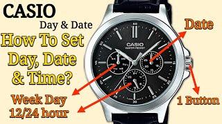 How to set a Simple Casio Day & Date Watch with 1 Button ( Crown) | Casio WR Analog