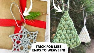 How to Attach HANGERS to Crochet Christmas Ornaments (+ Trick for Less Ends to Weave in!)