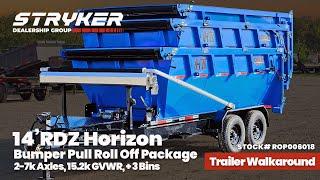 39 Yard Roll Off Package - 14' Bumper Pull (2) 7K Axles, (3) Bins 4' Walls - Blue