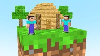 Noob and Pro Surviving on Giant Grass Block in Minecraft