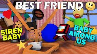 BABY SIREN HEAD AND AMONG US BECOME BEST FRIEND - MINECRAFT ANIMATION