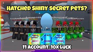 I Used 11 Account With 10x Luck To Hatch Frosted Egg! Shiny Secret Pets | Bubble Gum Simulator