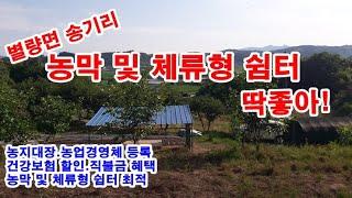 순천시 토지 6천5백만원 / 별량면 송기리, 농지대장과 농업경영체 등록이 가능하며 농막과 체류형 쉽터로 알맞는 2필지의 농지(전) 1,445㎡(약437)