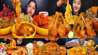 ASMR; EATING SPICY*MUTTON FAT CURRY,MUTTON/CHICKEN CURRY,NOODLES,RICE EATING CHALLENGE MUKBANG 2X