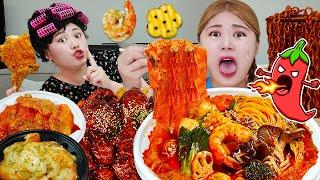 Mukbang Fried Chicken Ramyun at night REAL SOUND by HIU 하이유