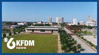 KFDM's eye in the sky: Beaumont, TX Downtown Event Centre on a sunny day