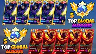 5 Global Alucard Vs 5 Global Aldous 500 Stack!  (Lifesteal Vs 1 Hit Damage) - Who Will Win?! 