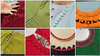 Beautiful and decent pearl neck designs/ button neck designs/ dori and piping gala designs