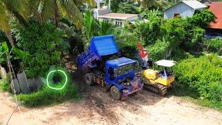 Start New Project!!! Full Power in Action: KOMATSU D20P Bulldozer and 5-Ton Trucks Fill the Land!