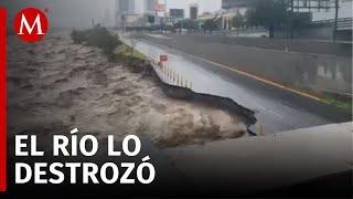 Por lluvias, se desgaja carril exprés de avenida Constitución en Monterrey