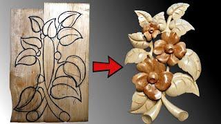 Mahogany flowers carved in wood - wall sculpture - Wood Carving