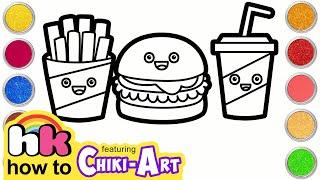 Drawing and Coloring Glitter Burger Meal | How to Draw for Kids | Chiki Art | Hooplakidz How To