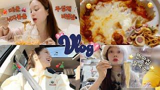 일상 vlog | 몸살엔 엽기떡볶이 | 손칼국수 | 매운 낙지 무생채 비빔밥 | 닭볶음탕 | 홈쿡 | 눕시 숏 언박싱 | 굴보쌈 | 치킨마요