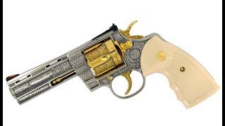 COLT PYTHON 4" HIGH POLISHED STAINLESS STEEL 24 KARAT GOLD ACCENTS ENGRAVED