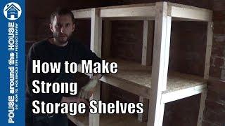 How to build strong storage shelves - Wood cutting & drilling tips! Garage workshop shelving.