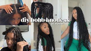 HOW TO: DIY SMEDIUM KNOTLESS BOHO BRAIDS UNDER $200 | HOW TO PART | HOW TO ADD CURLS