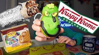 Grinch Krispy Kreme Donuts, Chipotle Burrito, Desserts & More Mukbang Cheat Day! 