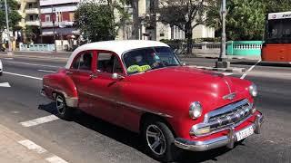 Fabulous parade of old cars at a stoplight.