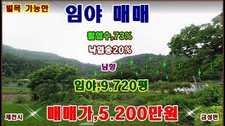 물번,600번) 준보전산지 포함된 임야9.720평 5.200만원에 매매합니다 준보전산지3.270평이 밑 부분에 포함이 되여 있는 임야, 남서향 이며 바로 앞 까지 차량진입,도보이동