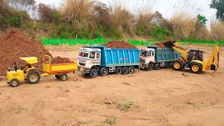 Jcb fully loading sand Tata truck and john Deere tractor trolley | jcb tractor cartoon