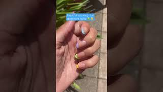 DIY colorful French tip nails using silicone sponge, Pinterest aesthetic, natural nails