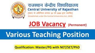 Teaching Job in Central University Of Rajasthan | Rajasthan Central University Job Vacancy