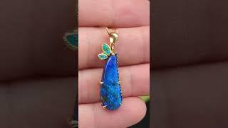 Australian Boulder Opal, Paraiba and Hauyne Pendant in 18 kt Yellow gold