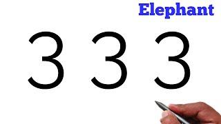 Elephant Drawing From 3 Number | Easy step by setp elephant drawing