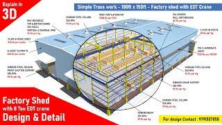 Simple truss work - 100ftx150ft - Factory Shed with EOT crane - Metal roofing in tamil