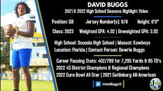 David Buggs Highlight Video | QB Prospect C/O 2023 | Osceola Kowboys Football