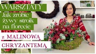 STROIK NA CMENTARZ Z MALINOWĄ CHRYZANTEMĄ / Z ŻYWYM STROISZEM / DIY